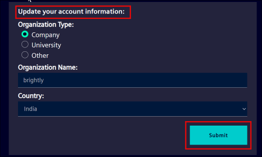 update account information screen